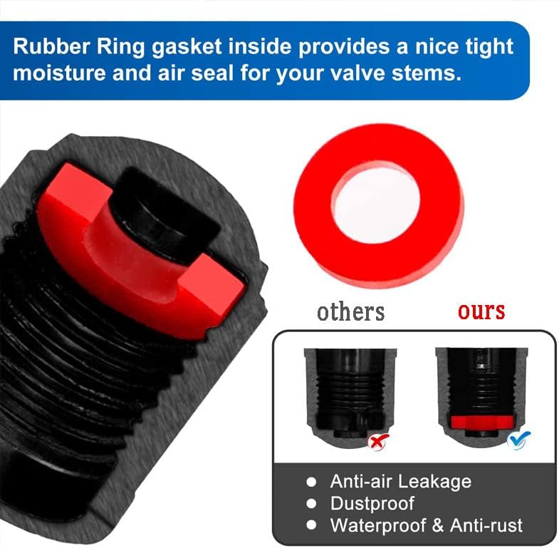 DENEST Tire Valve Stem Caps The Upgraded Version has a Sealing Ring for Car, Motorbike, Trucks, Bike， Bicycle ，60 Pack - Image 2